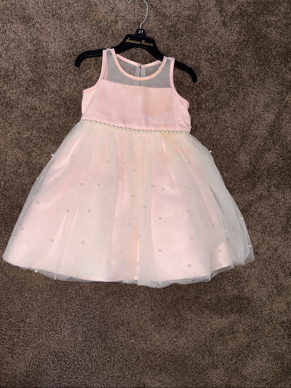American Princess Blush Pink Pearl-Trim Tulle Dress